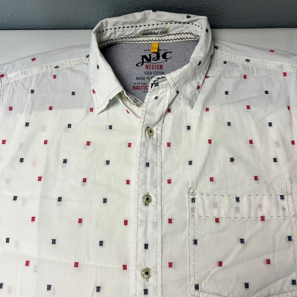Nautica Jeans Co. Patriotic Button Up Shirt Sh/SL Square Print Casual Medium USA